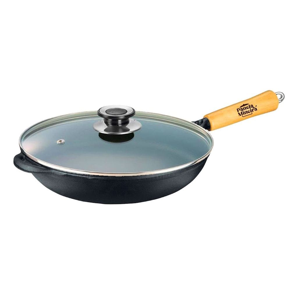 Frigideira Wok de Ferro Cabo Madeira Panela Mineira TV 28cm
