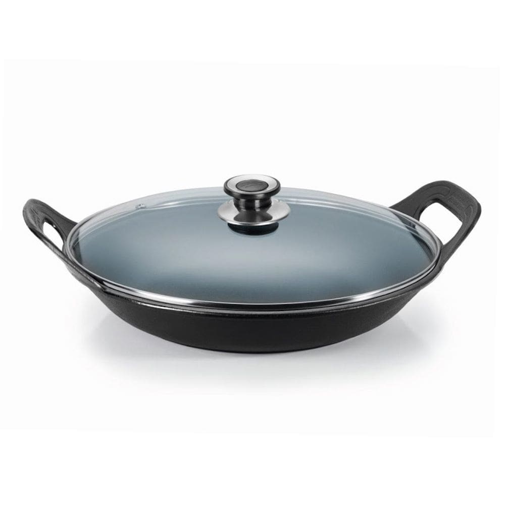 Panela Mineira Risoto Preta Alça Ferro Tampa Vidro 36cm 5L