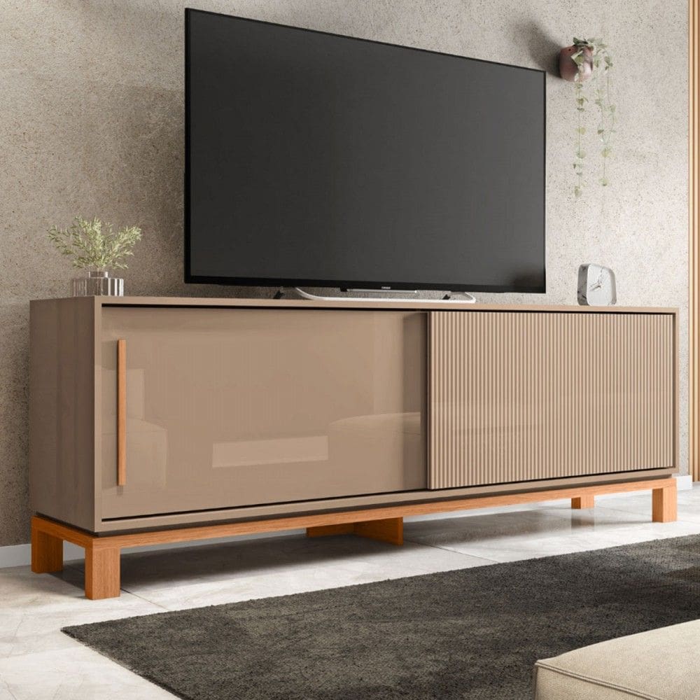 Rack para TV Até 65 Polegadas Mondrian 2 Portas Ripado 3d Sued/Freijó - Caemmun