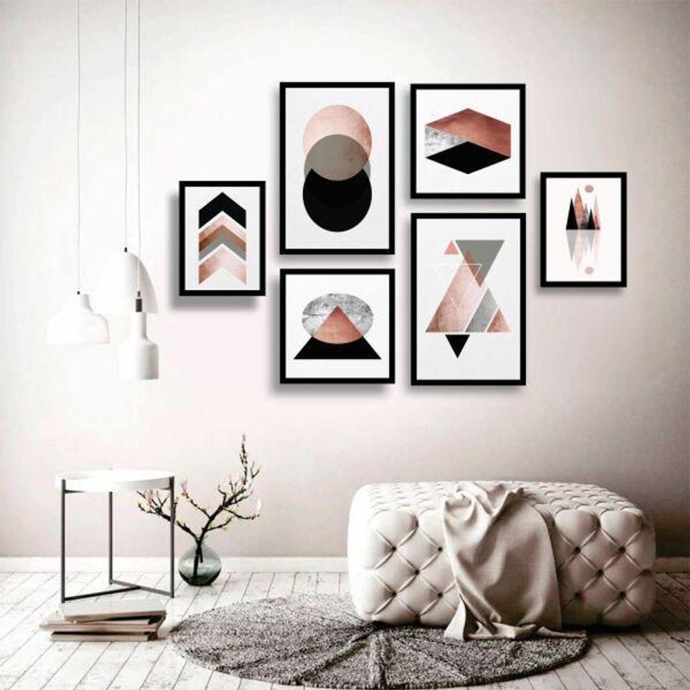 Kit 6 Quadros Decorativos Rose Gold Texturizado 9mm MDF