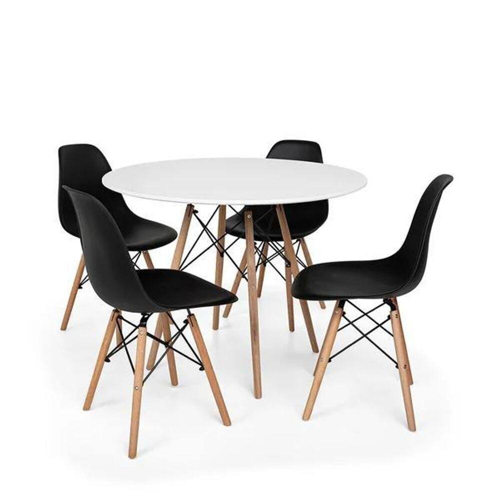 Kit Mesa Jantar Eiffel 90Cm Branca + 4 Cadeiras Charles Eame