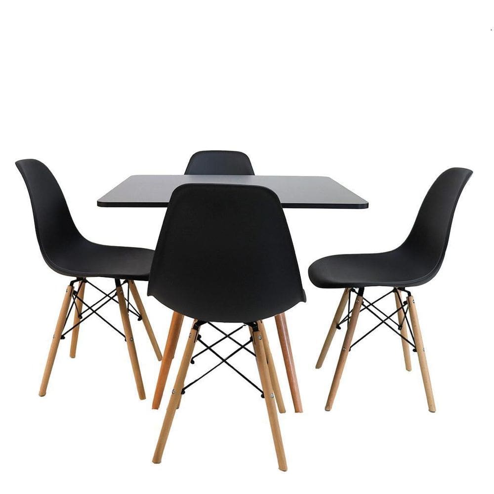 Conjunto Mesa Jantar Quadrada Eiffel 80Cm Preto Mdf + 4 Cade
