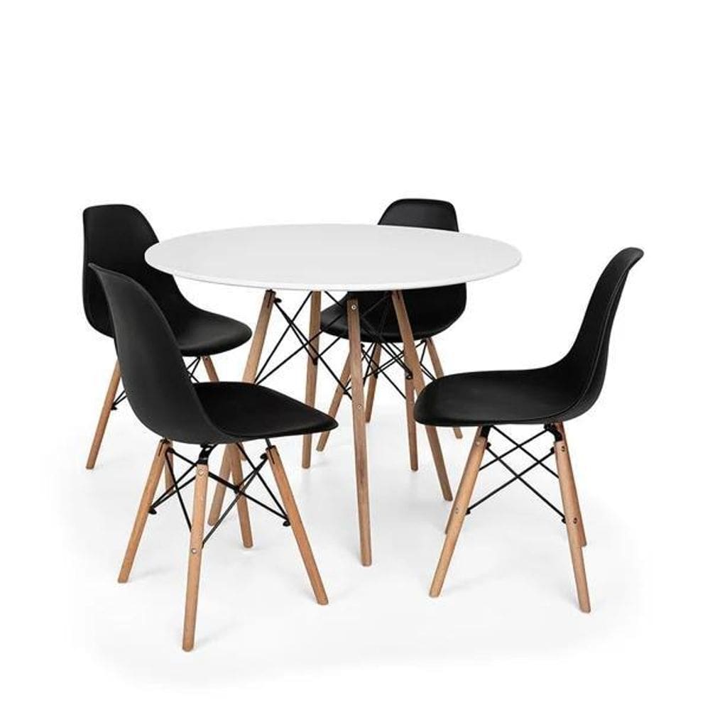Kit Mesa Jantar Eiffel 90Cm Branca + 4 Cadeiras Charles Eame