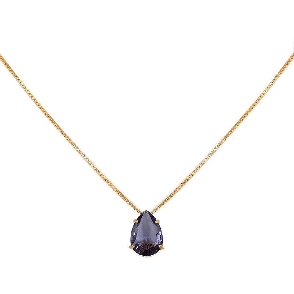 Colar Prata 925 Banhada Em Ouro 18K - Gota Solitária Roxa