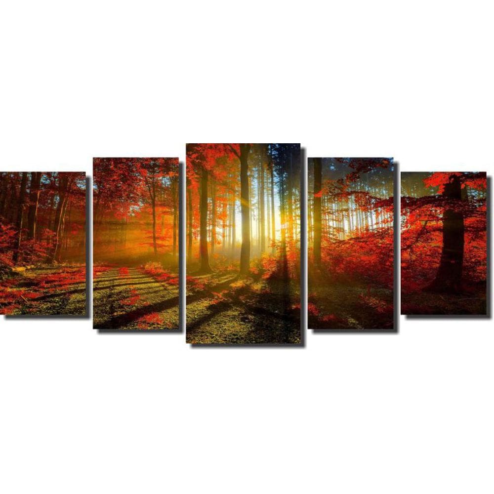Quadro Decorativo Floresta Laranjada  5 Peças 160X70