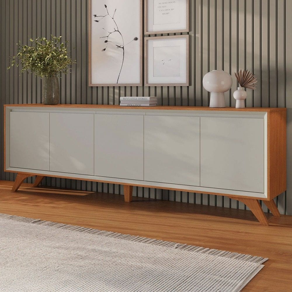 Balcão Buffet Prime 5 Portas 1 Gaveta Naturallle/Off White - Mavaular