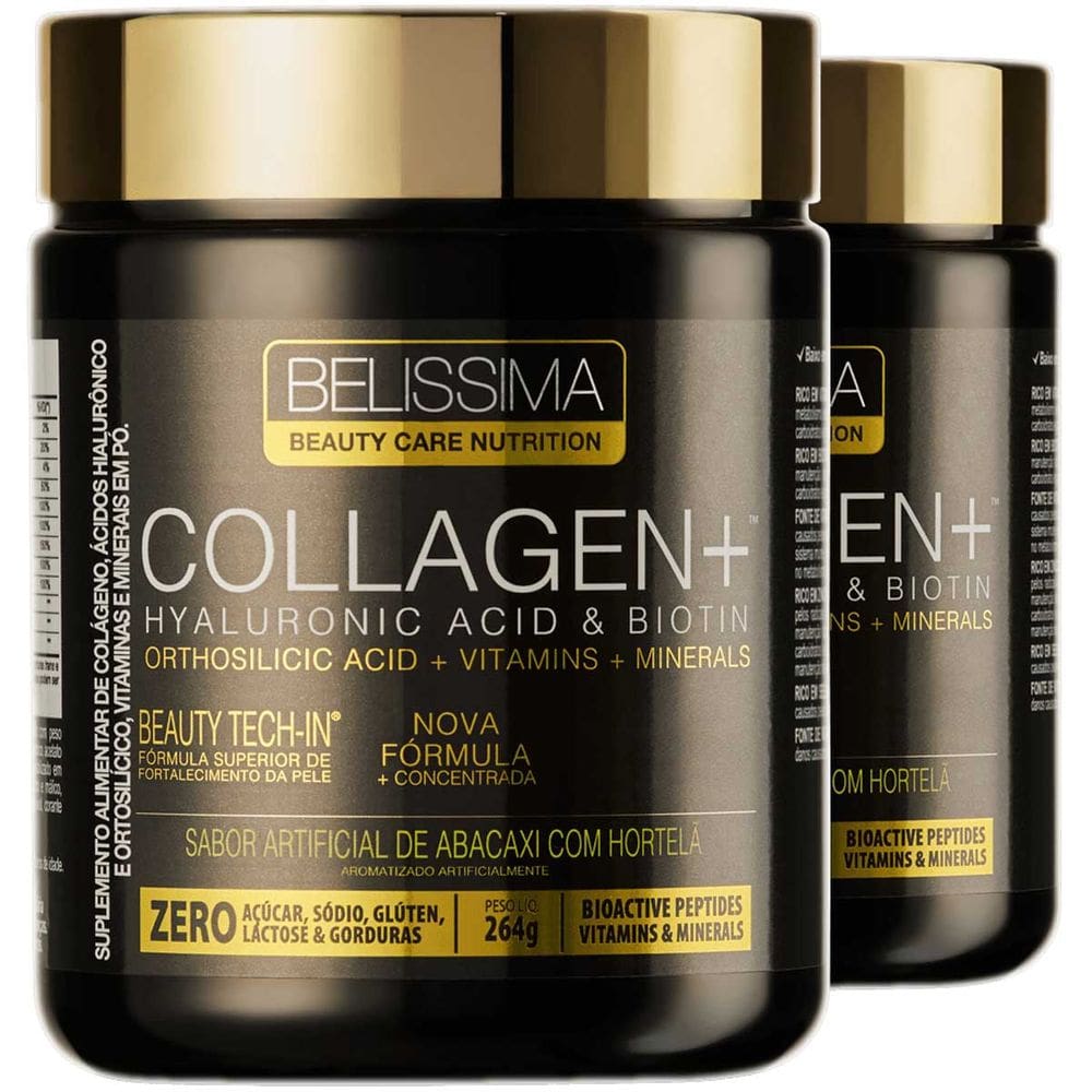 Kit 2x Colágeno Collagen Plus 264g Belíssima Abacaxi Hortelã