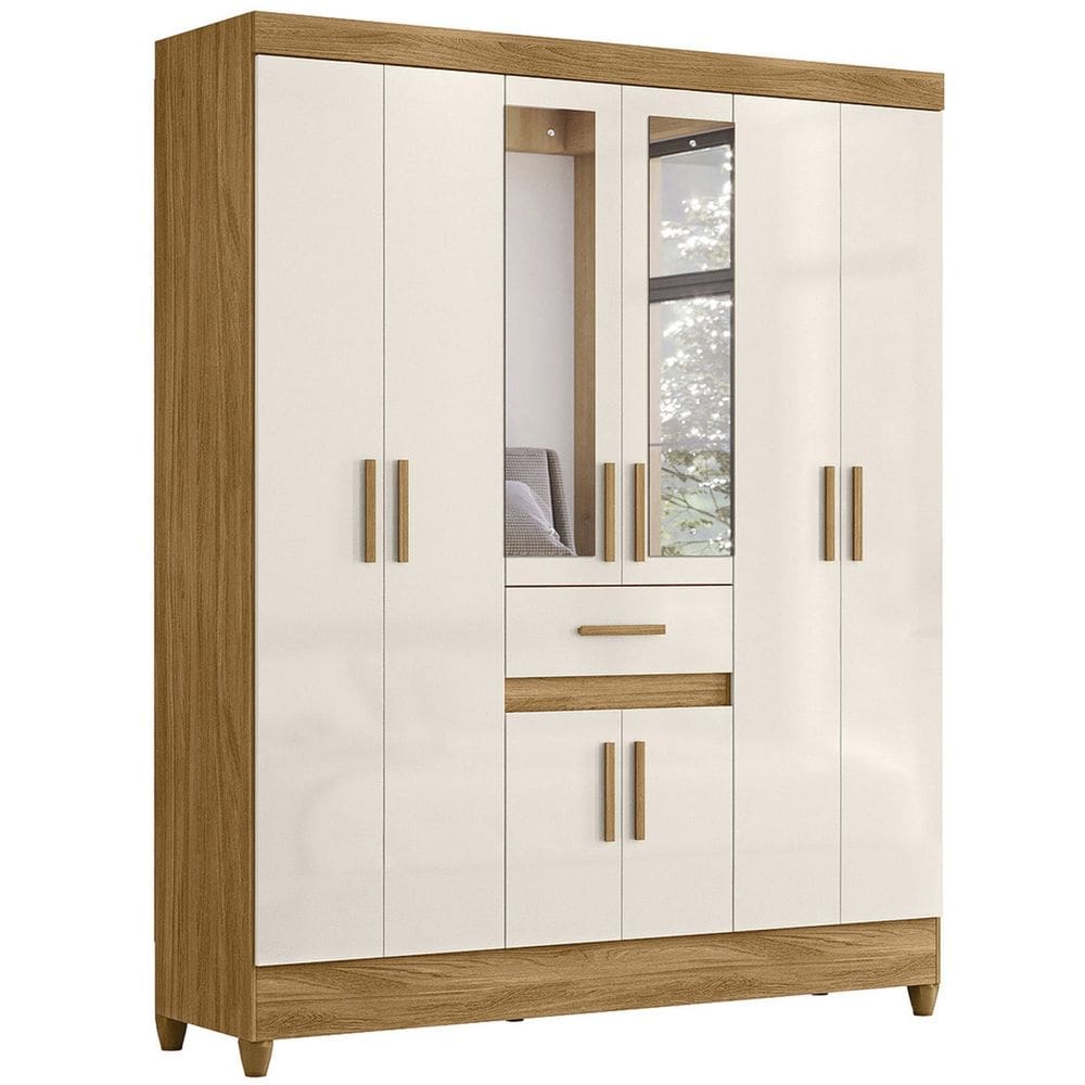 Guarda Roupa Casal 165cm Com Espelho Parla Freijó/Off Z17 - Mpozenato