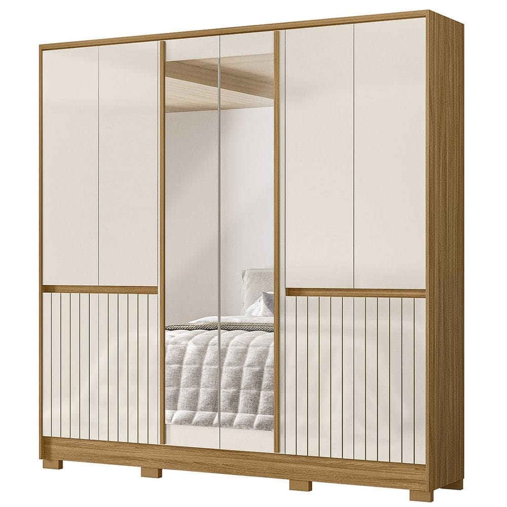 Guarda Roupa Casal 216cm Com Espelho Freeze Freijó/Off Z17 - Mpozenato