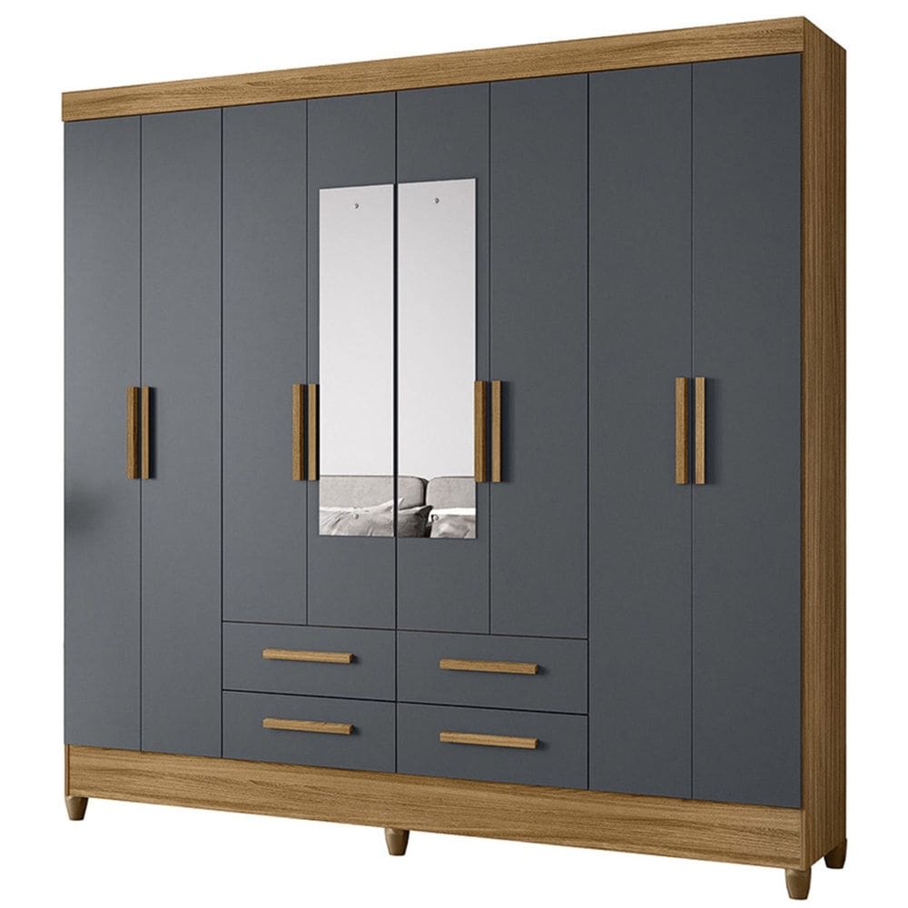Guarda Roupa Casal 204cm Com Espelho Vitta Freijó/Cinza Z17 - Mpozenato
