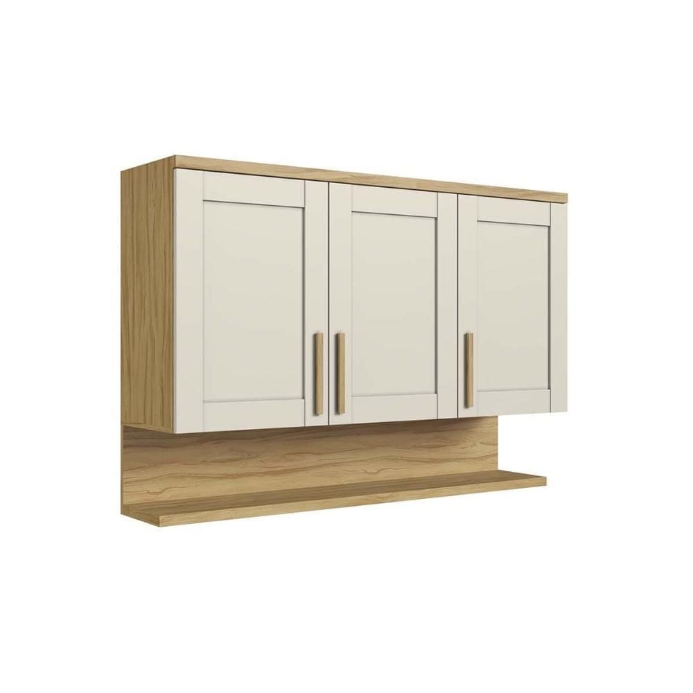 Armário Aéreo p/ Cozinha Riesling c/ 3 Portas e Prateleira 120cm Amendoa/Off White - Ronipa