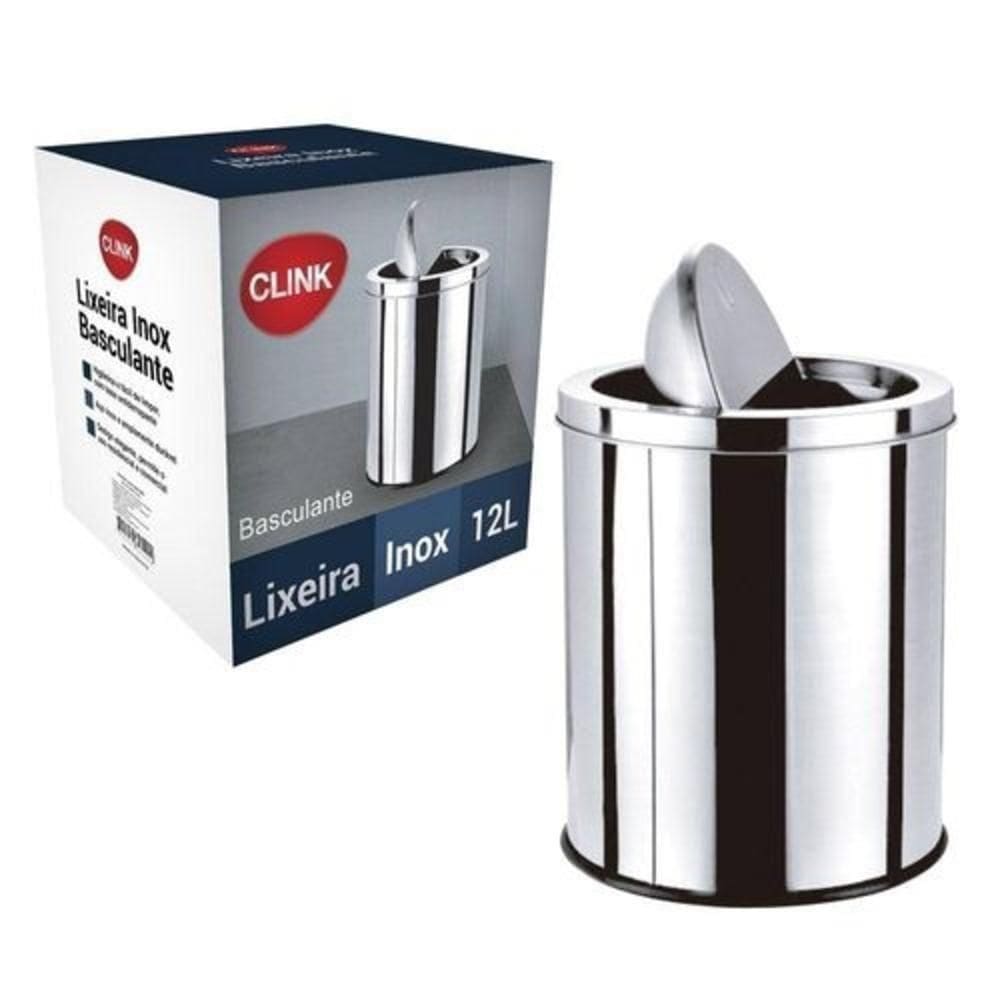 Lixeira Em Inox Basculante 12 Litros Cesto De Lixo Tampa Giratoria Vai E Vem Luxo Grande Banheiro Cozinha Escritorio
