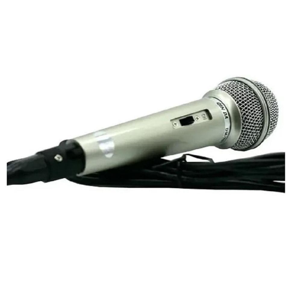 Microfone Com Fio Cabo P10 Profissional Dinâmico 701 Prata