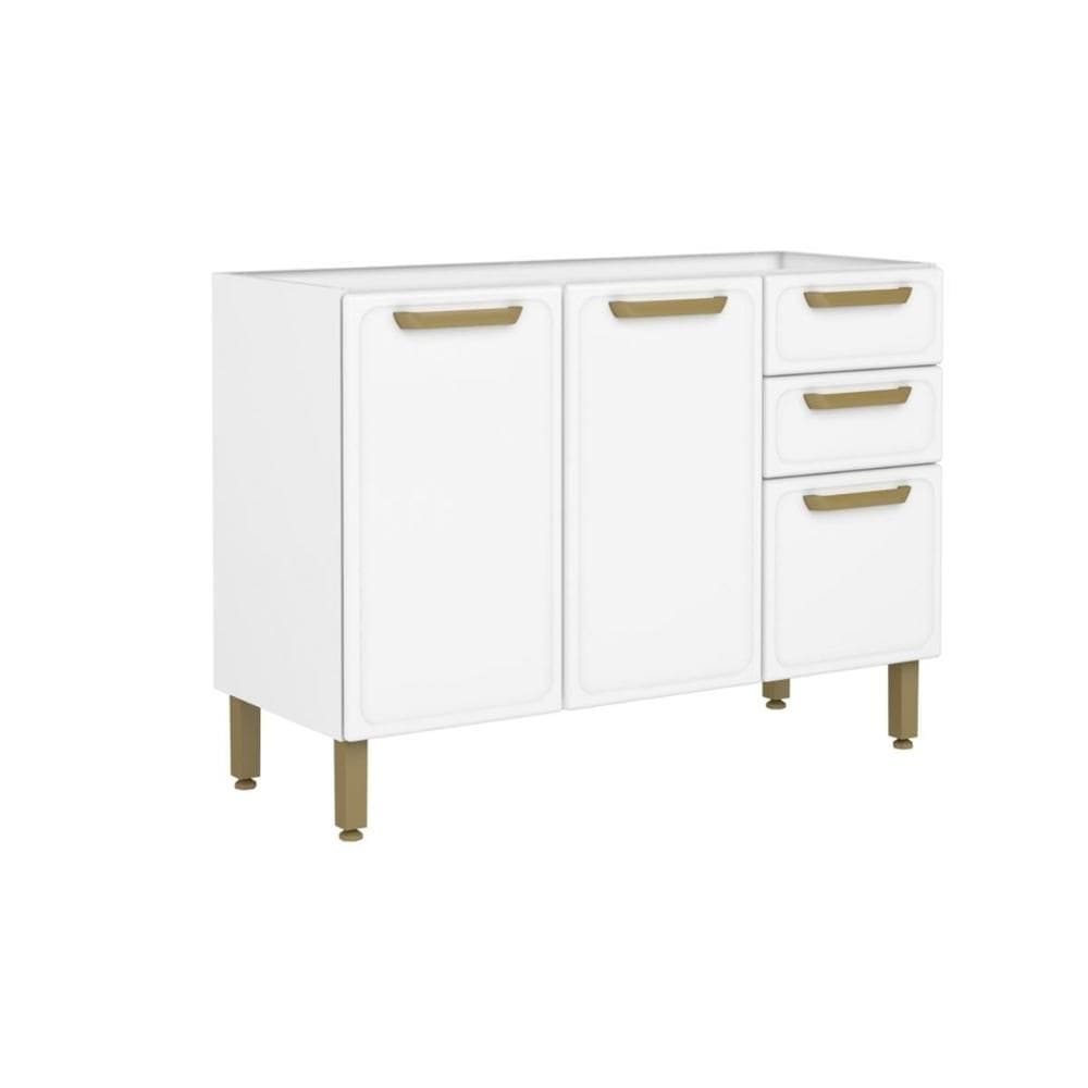 Balcão de Cozinha Bella c/ 3 Portas e 2 Gavetas s/ Tampo 120cm Branco - Bertolini