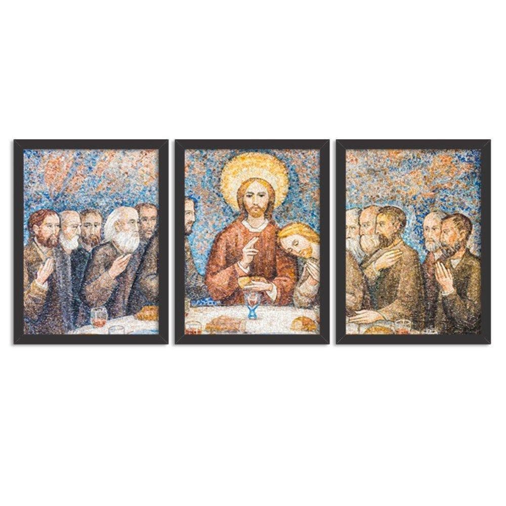 Kit 3 Quadros Religião A Ceia Mosaico Abstrato Preto 60X40Cm