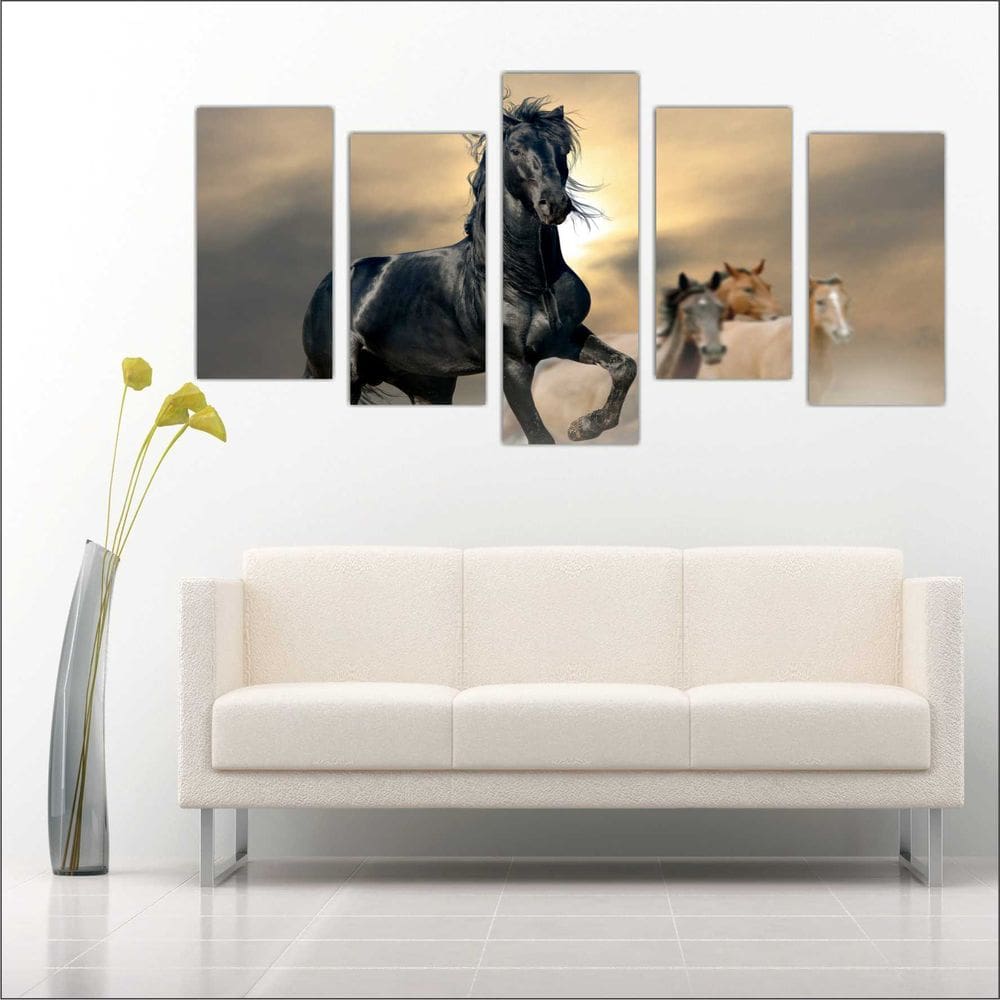 Quadro Decorativo Cavalos Mosaico Com 5 Peças Salas G07