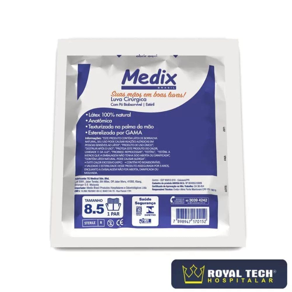 Luva Cirurgica Latex C Po Tam 8.5 Par 5942 -Medix