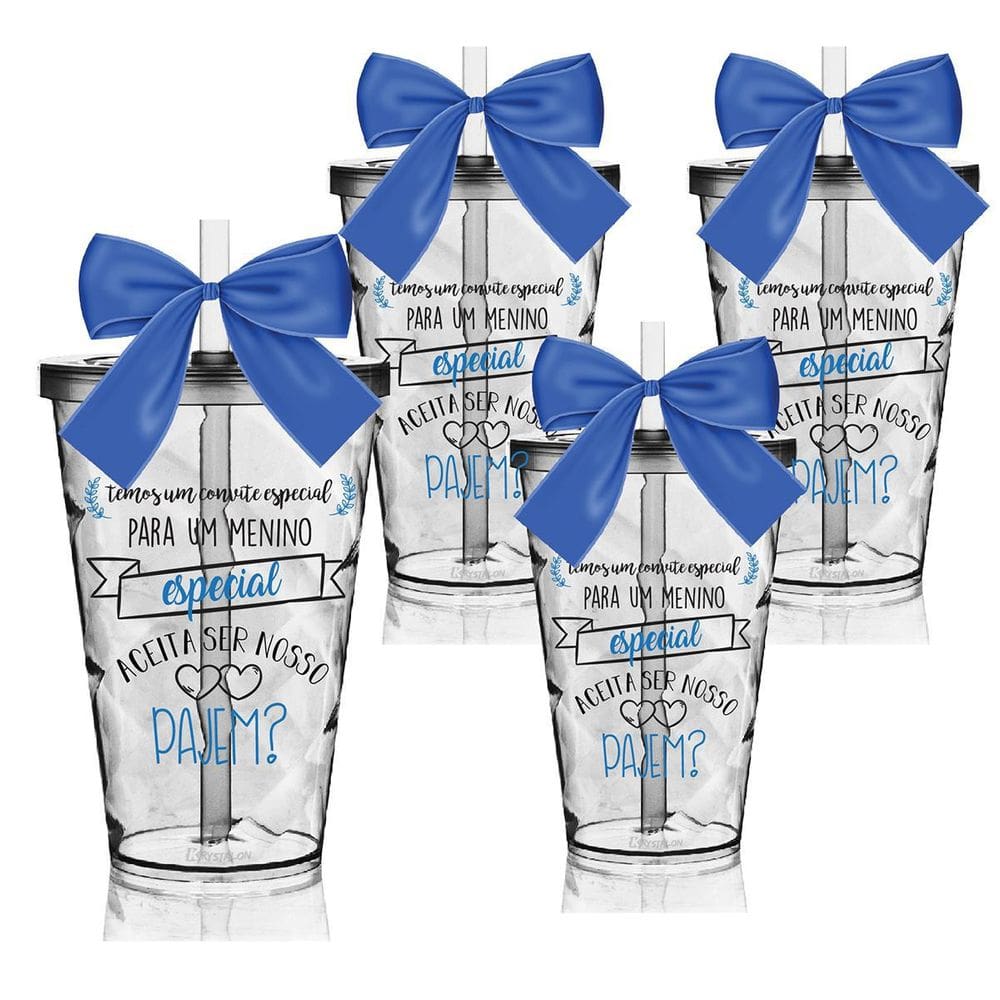 Kit 4 Copos Convite Twister Personalizado Pajem-Presente