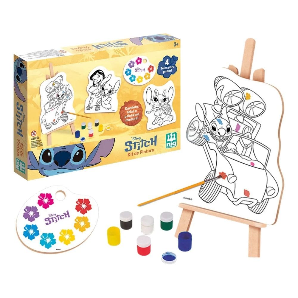 Brinquedo Infantil Kit Pintura Lilo E Stitch Em Madeira Com Acessórios