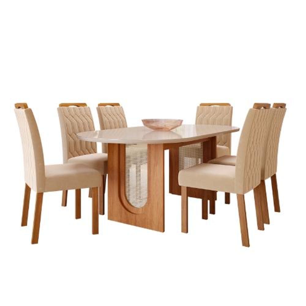 Sala de Jantar Com Mesa Oval 2,10m Valentina e 6 Cadeiras Paola Cinamomo/Off White/Madeira/Nude Cimol Móveis