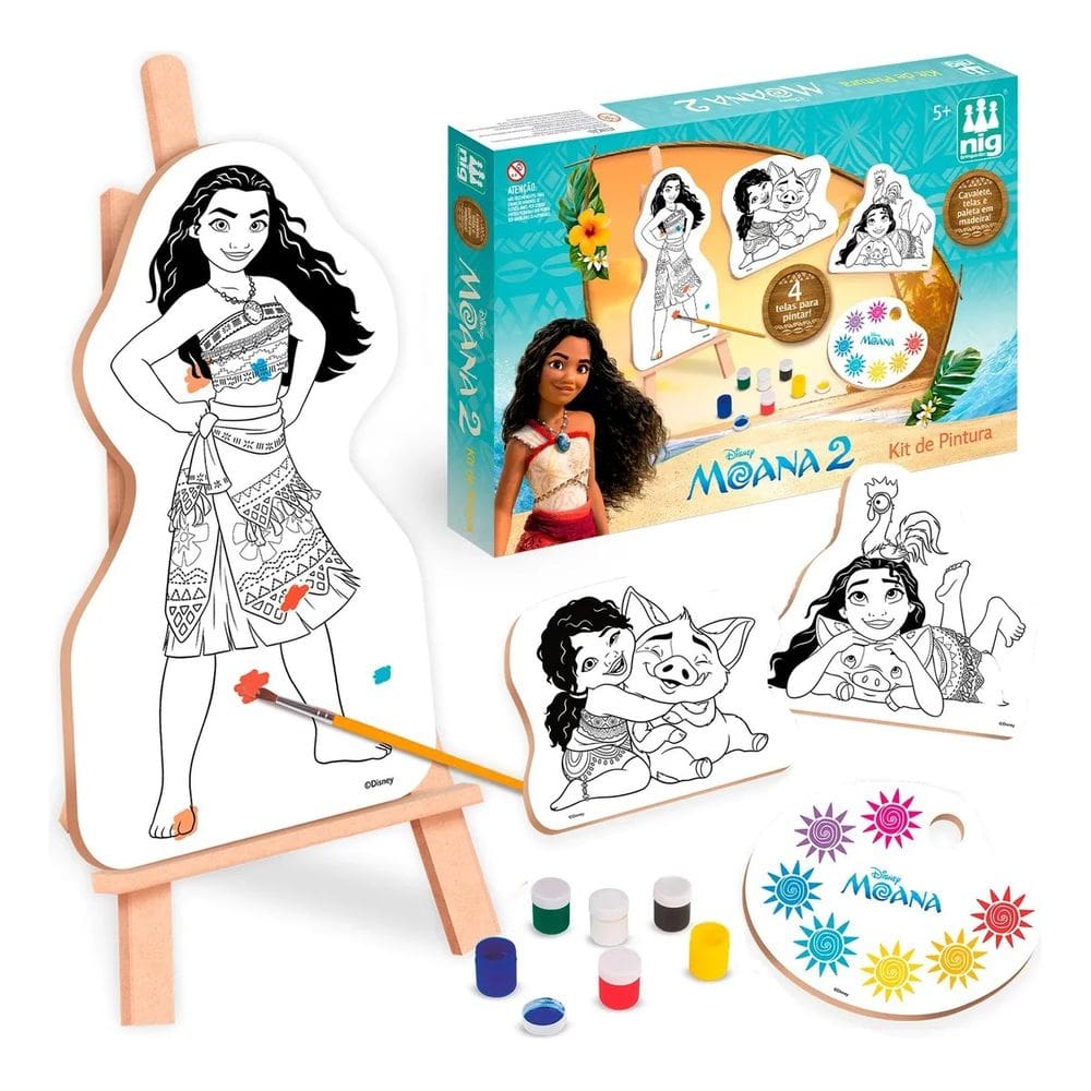 Moana 2 Kit De Pintura Infantil Com Telas, Cavalete E Tintas - Nig Brinquedos