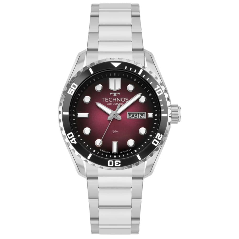 Relógio Technos Masculino Ref: 8205pa/1r Automático Acqua Prateado