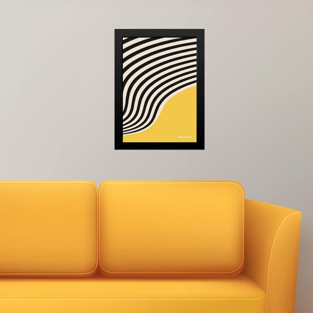 Quadro Bauhaus Amarelo E Preto - Curved Sinuosity 24X18Cm
