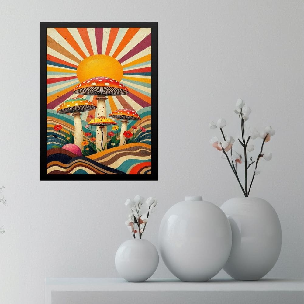 Quadro Cogumelos - Boho Hippy Mushroom Sunrise 45X34Cm
