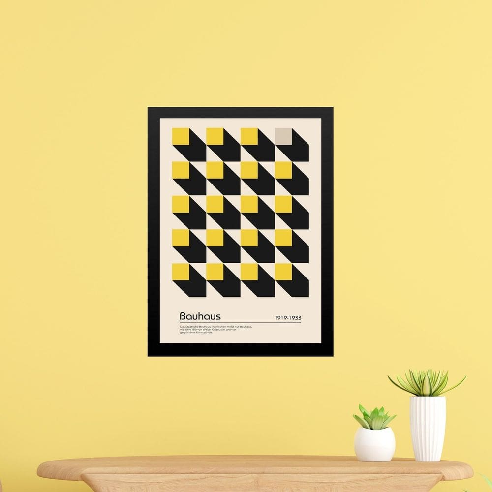 Quadro Bauhaus Preto E Amarelo -Cubic Perspective 24X18Cm