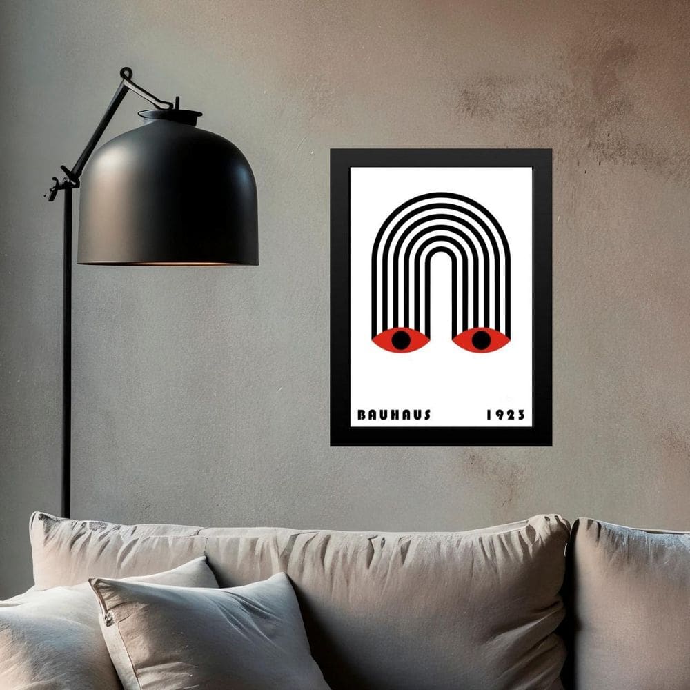 Quadro Bauhaus Preto E Vermelho Olhos Arco Íris 24X18Cm