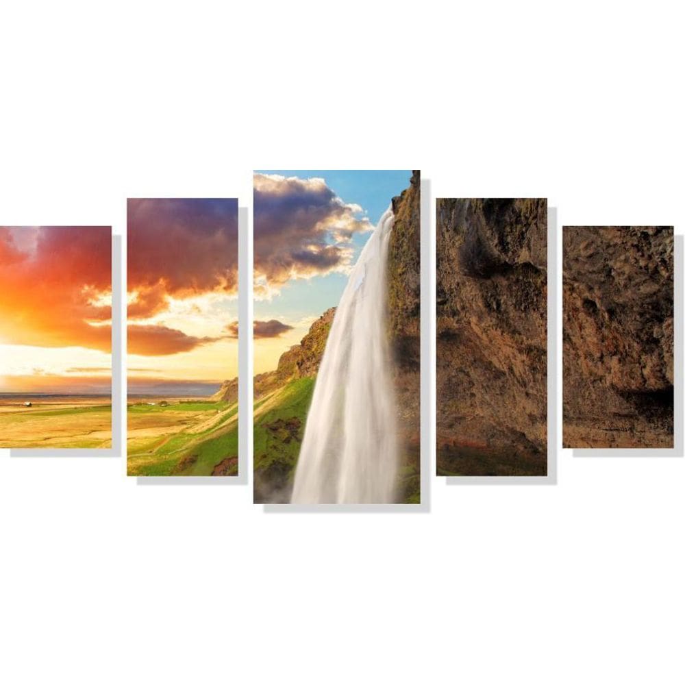 Quadro Decorativo Paisagem Cachoeira Na Montanha 5 Peças