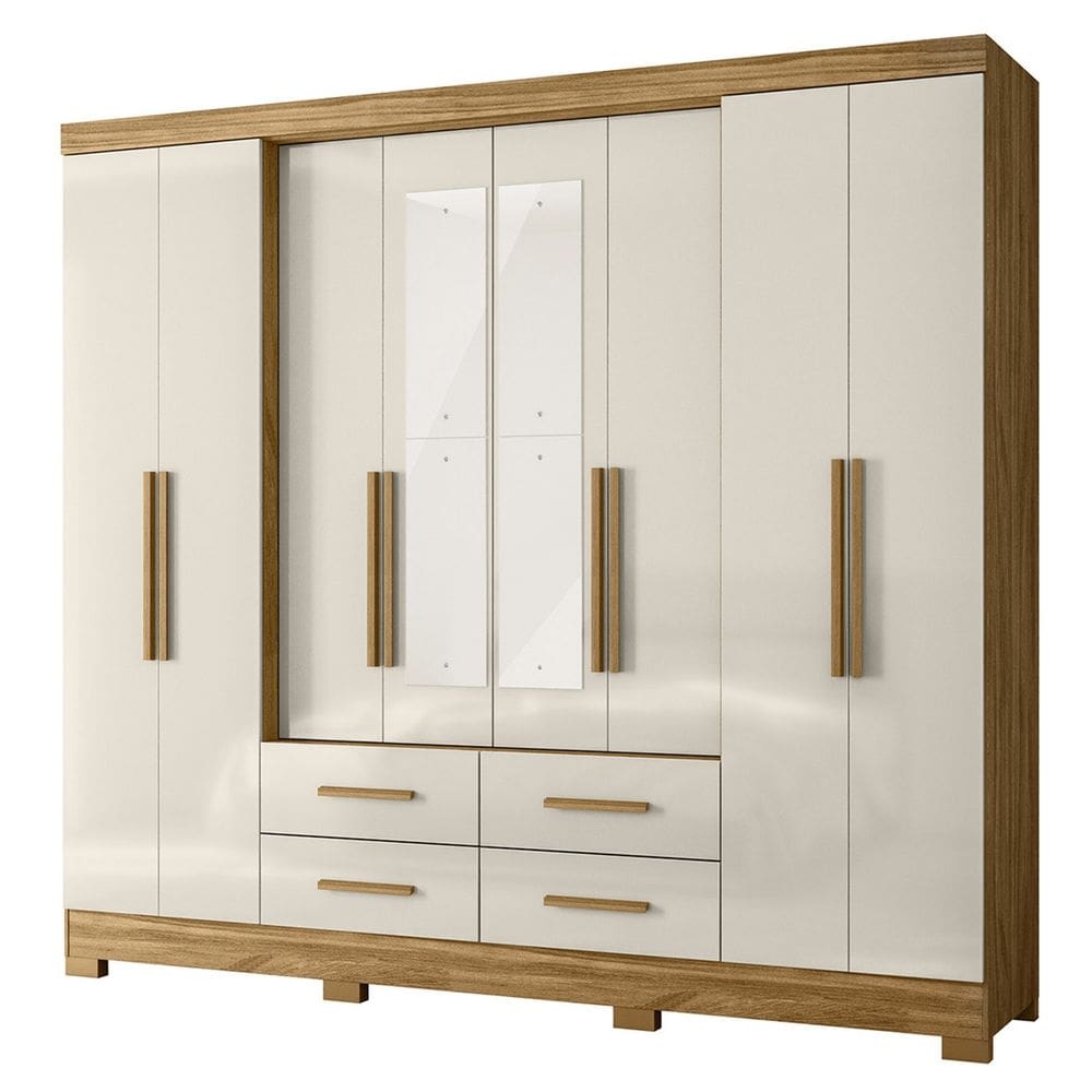 Guarda Roupa Casal 237cm Com Espelho Archi Freijó/Off Z17    - Mpozenato