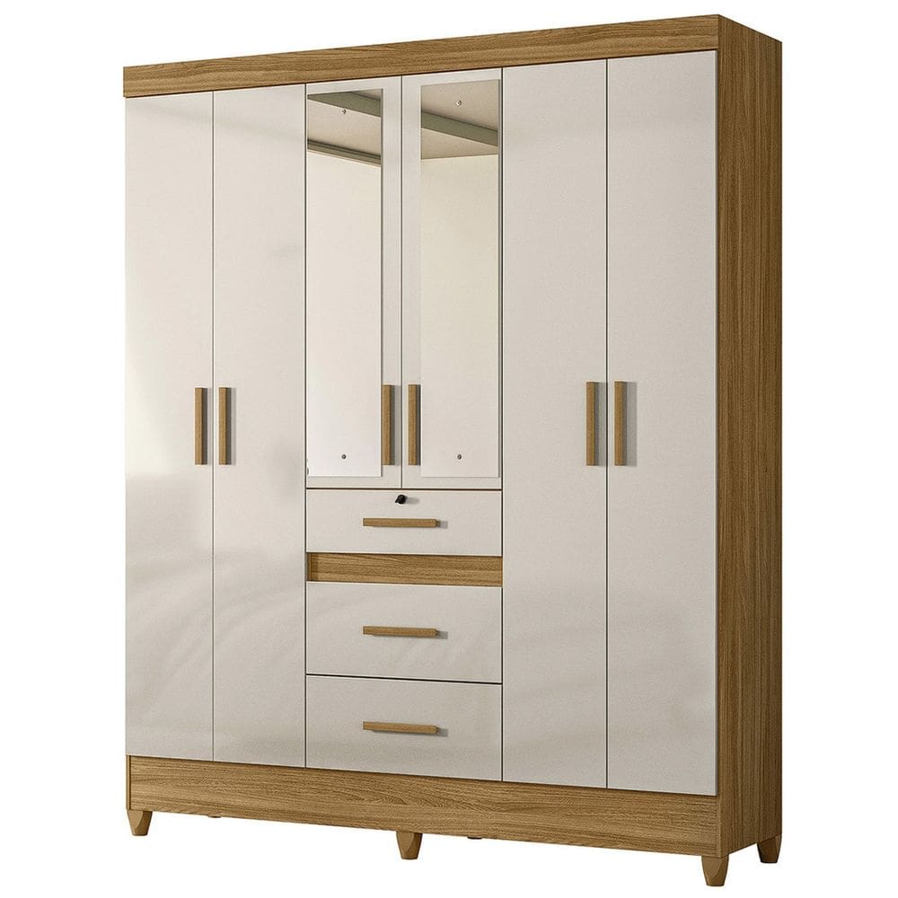Guarda Roupa Casal 165cm Com Espelho Tati Freijó/Off Z17 - Mpozenato