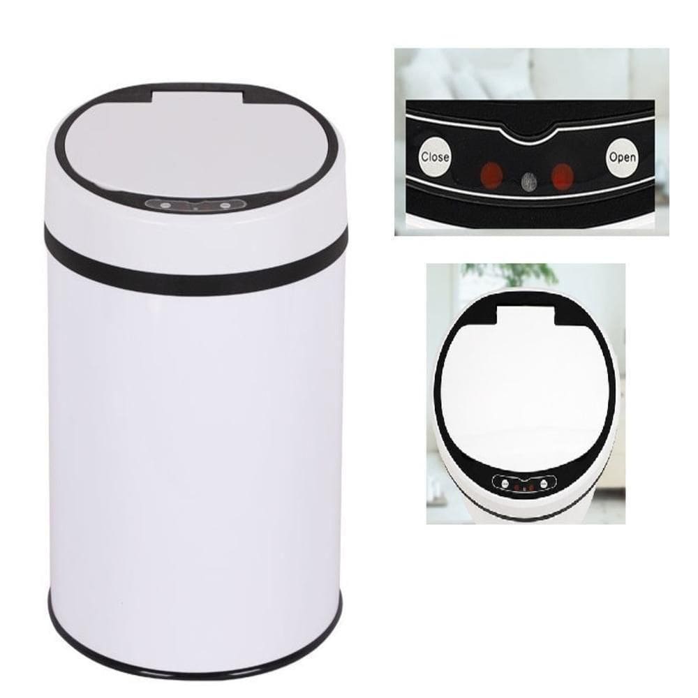 Lixeira Automatica Branca Grande 12 Litros Sensor Inteligente Cozinha Banheiro Inox Cesto Lixo
