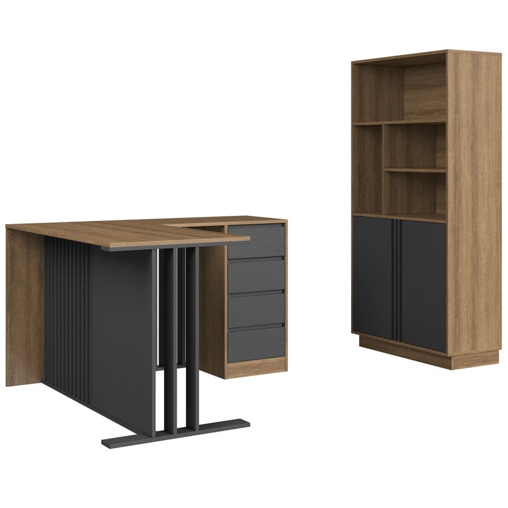 Mesa Em L E Armario Para Escritorio Office CM4001 Mell Grafite FAEM