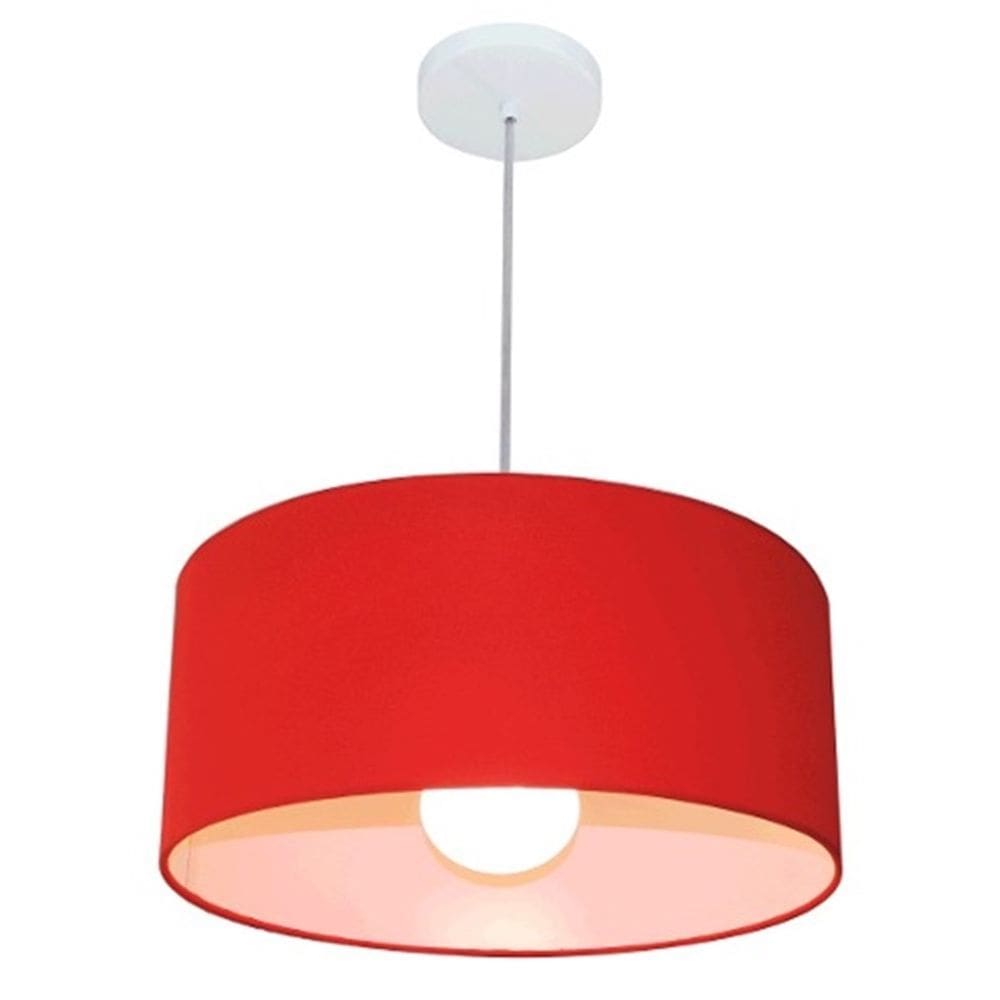 Lustre Pendente Cilíndrico 4052 Cúpula em Tecido 50x21cm Vermelho - Bivolt