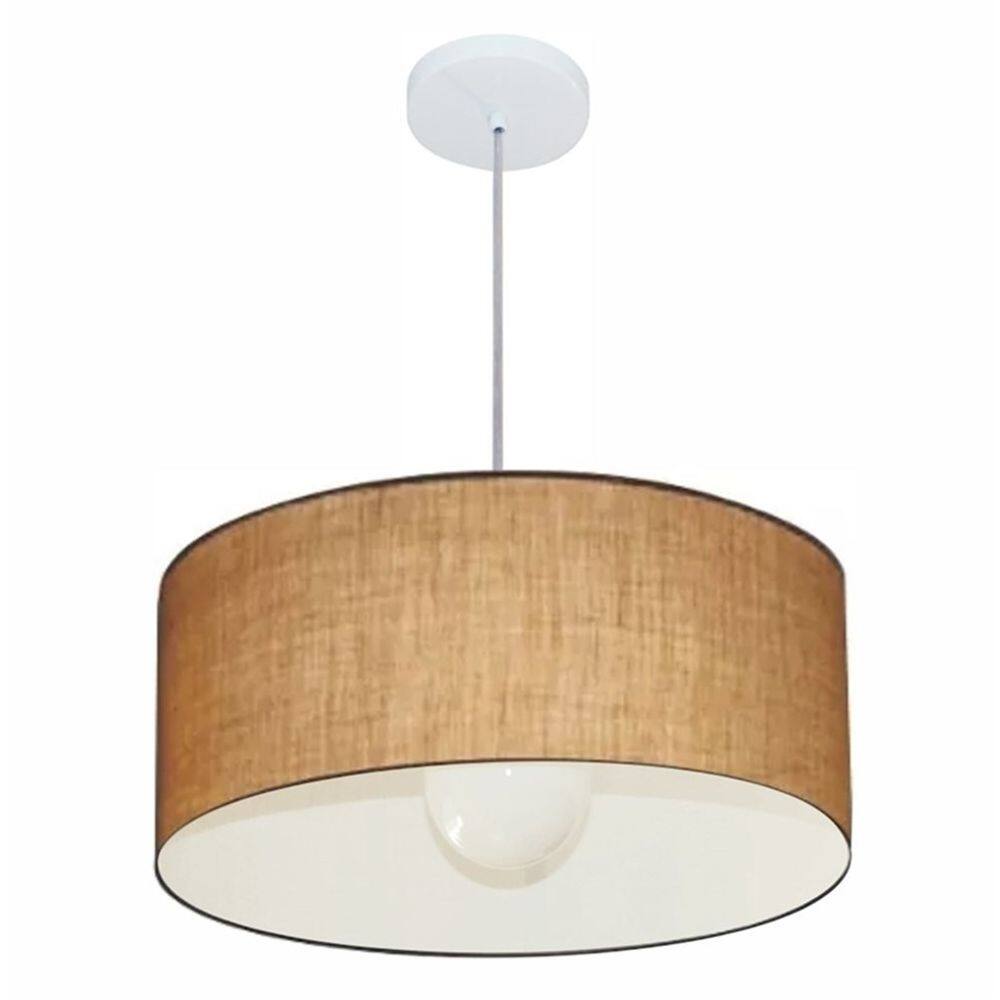 Lustre Pendente Cilíndrico 4052 Cúpula em Tecido 50x21cm Palha - Bivolt