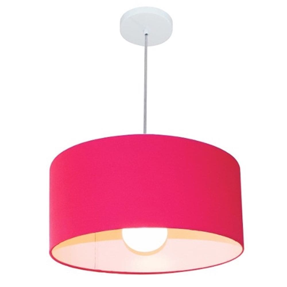 Lustre Pendente Cilíndrico 4052 Cúpula em Tecido 50x21cm Rosa Pink - Bivolt