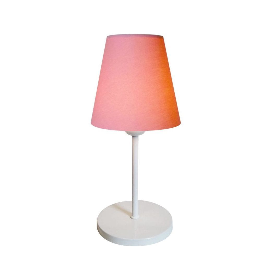 Abajur de Mesa Md-2005 Base Aluminio Branco Cúpula em Tecido Cone Rosa Bebê - Bivolt