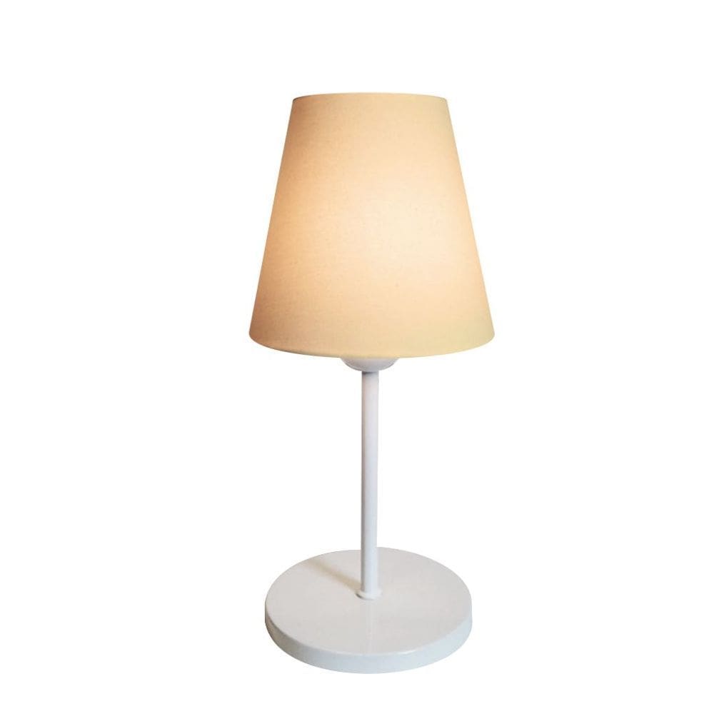 Abajur de Mesa Md-2005 Base Aluminio Branco Cúpula em Tecido Cone Algodão Crú - Bivolt