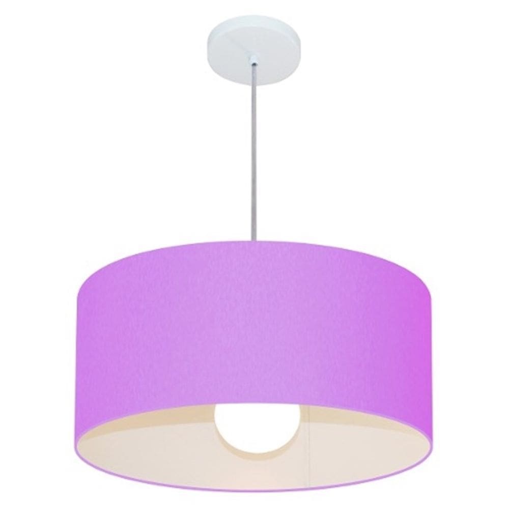 Lustre Pendente Cilíndrico 4052 Cúpula em Tecido 50x21cm Lilás - Bivolt