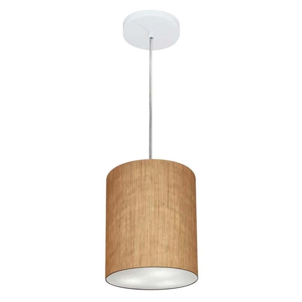 Lustre Pendente Cilíndrico Md-4012 Cúpula em Tecido 18x25cm Palha - Bivolt