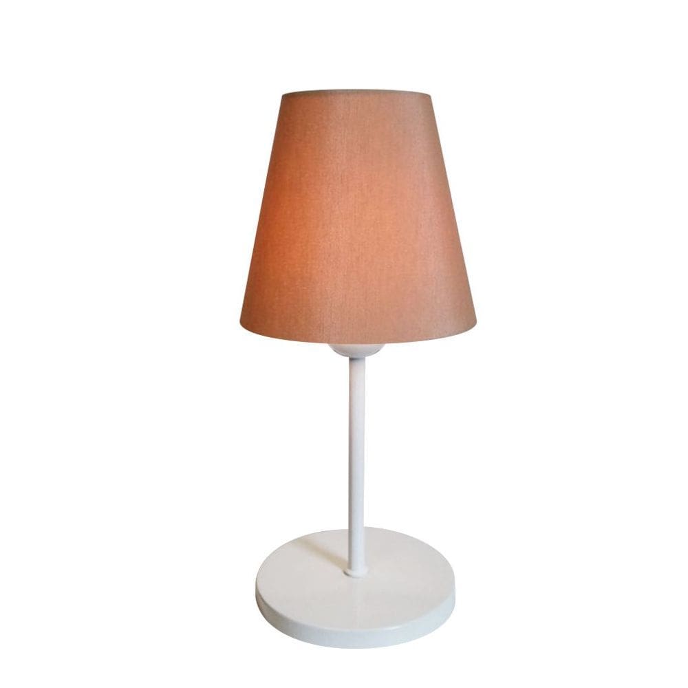Abajur de Mesa Md-2005 Base Aluminio Branco Cúpula em Tecido Cone Palha - Bivolt