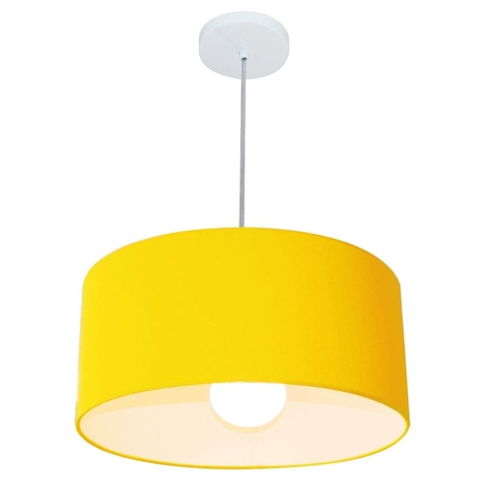 Lustre Pendente Cilíndrico 4052 Cúpula em Tecido 50x21cm Amarelo - Bivolt