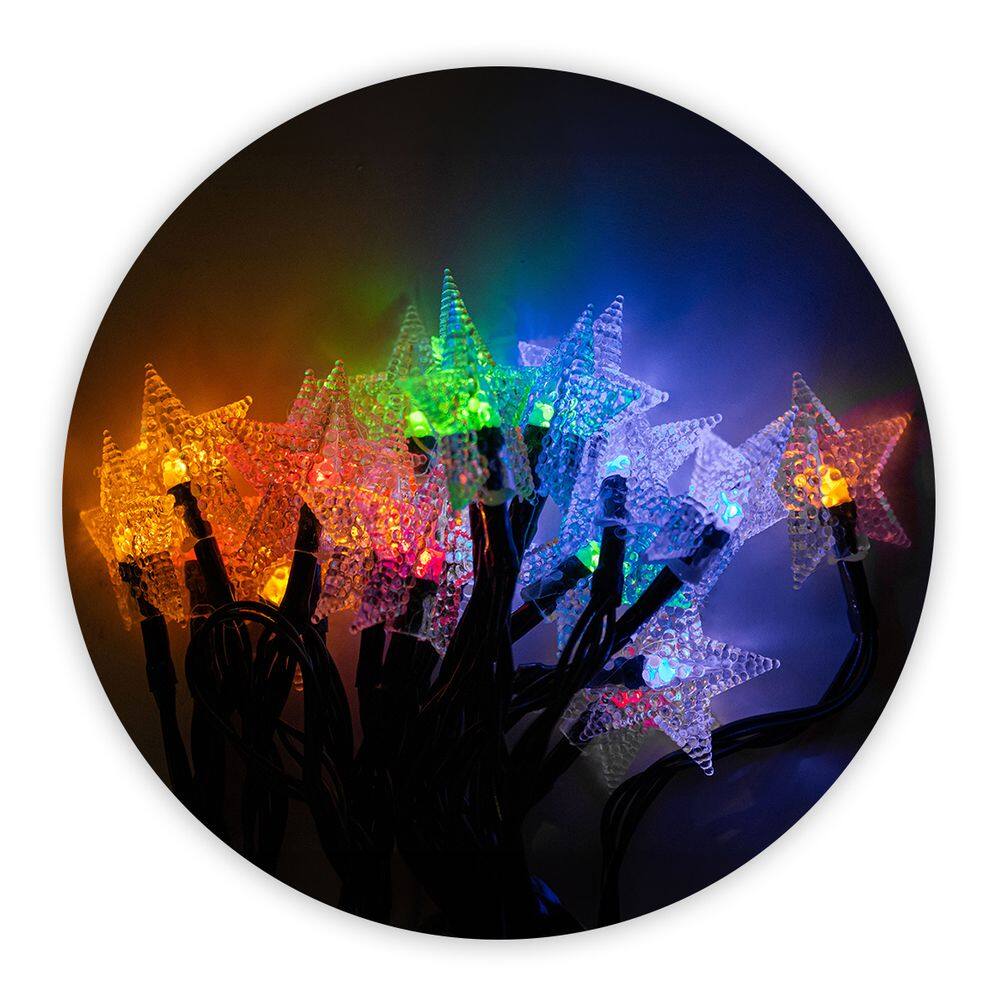 Cordão De Lampadas Led Pisca Formato Estrela 5 Metros 20L Carregamento Solar Natal Cor:Colorido
