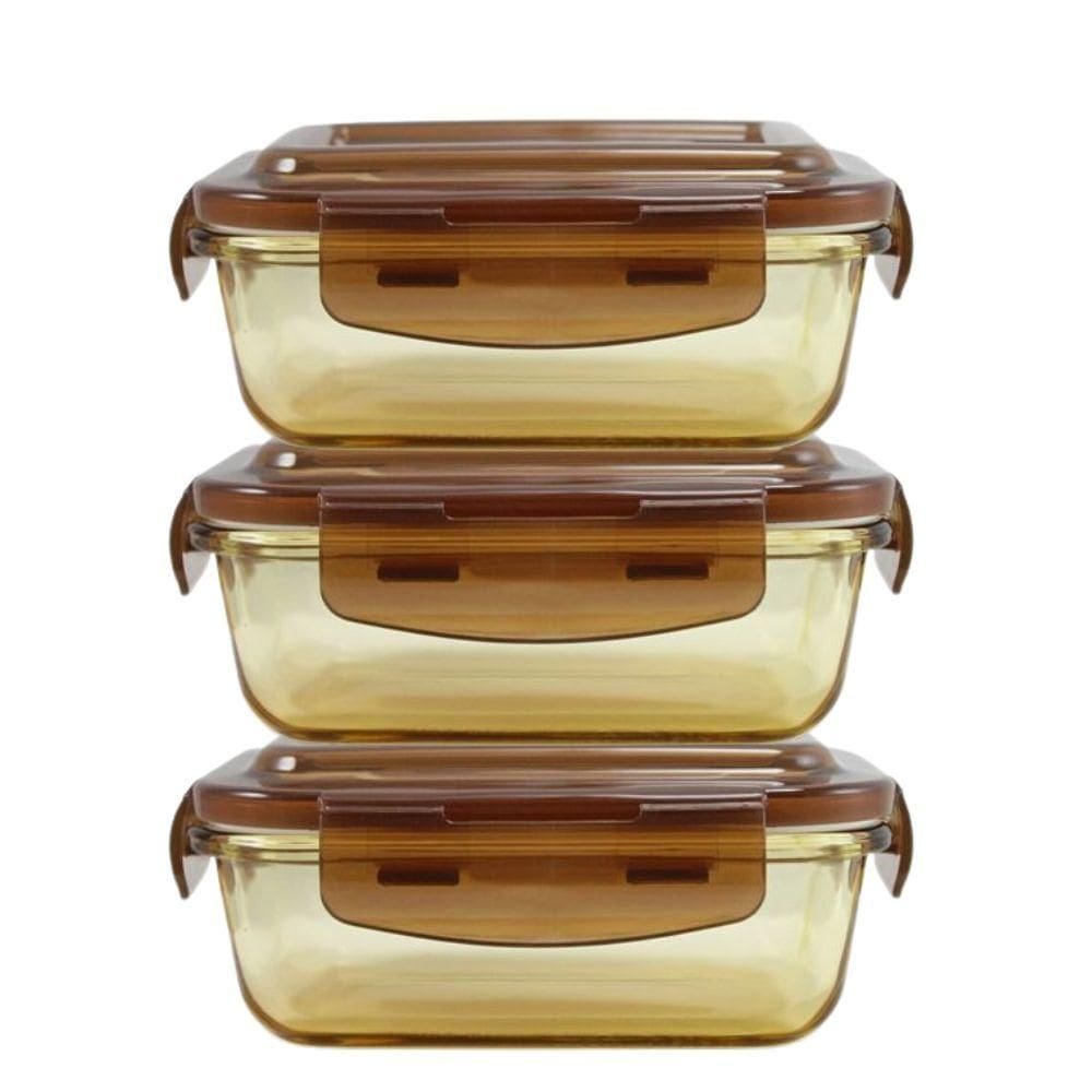 Kit Pote De Vidro Hermético De 3 Peças - Marrom Marrom