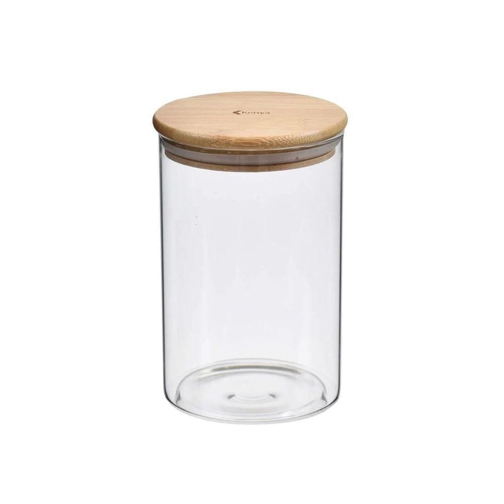 Pote Redondo De Vidro Com Tampa De Bambu 1,5 Litros Kenya