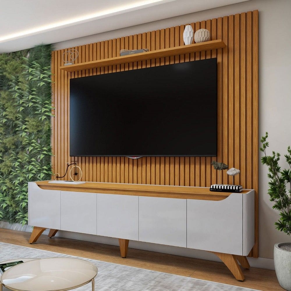 Rack com Painel para TV Até 75 Polegadas Grécia Paris 4 Portas 1 Gaveta Off White/Naturallle - Mavaular