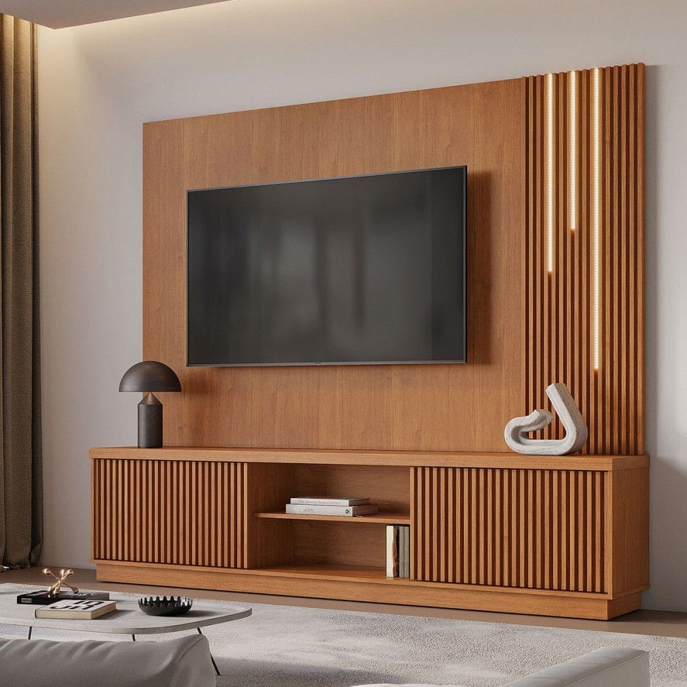 Estante para TV Até 75 Polegadas Valencia New 2 Portas com Led 100% Mdf Naturallle - Mavaular