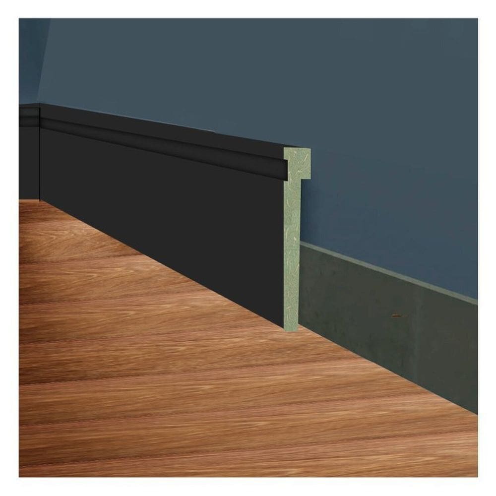 Kit Rodapé de MDF 20 Barras Frisadas de Sobrepor 12cm x 2,40m Rende 48 Metros Moldufama Preto